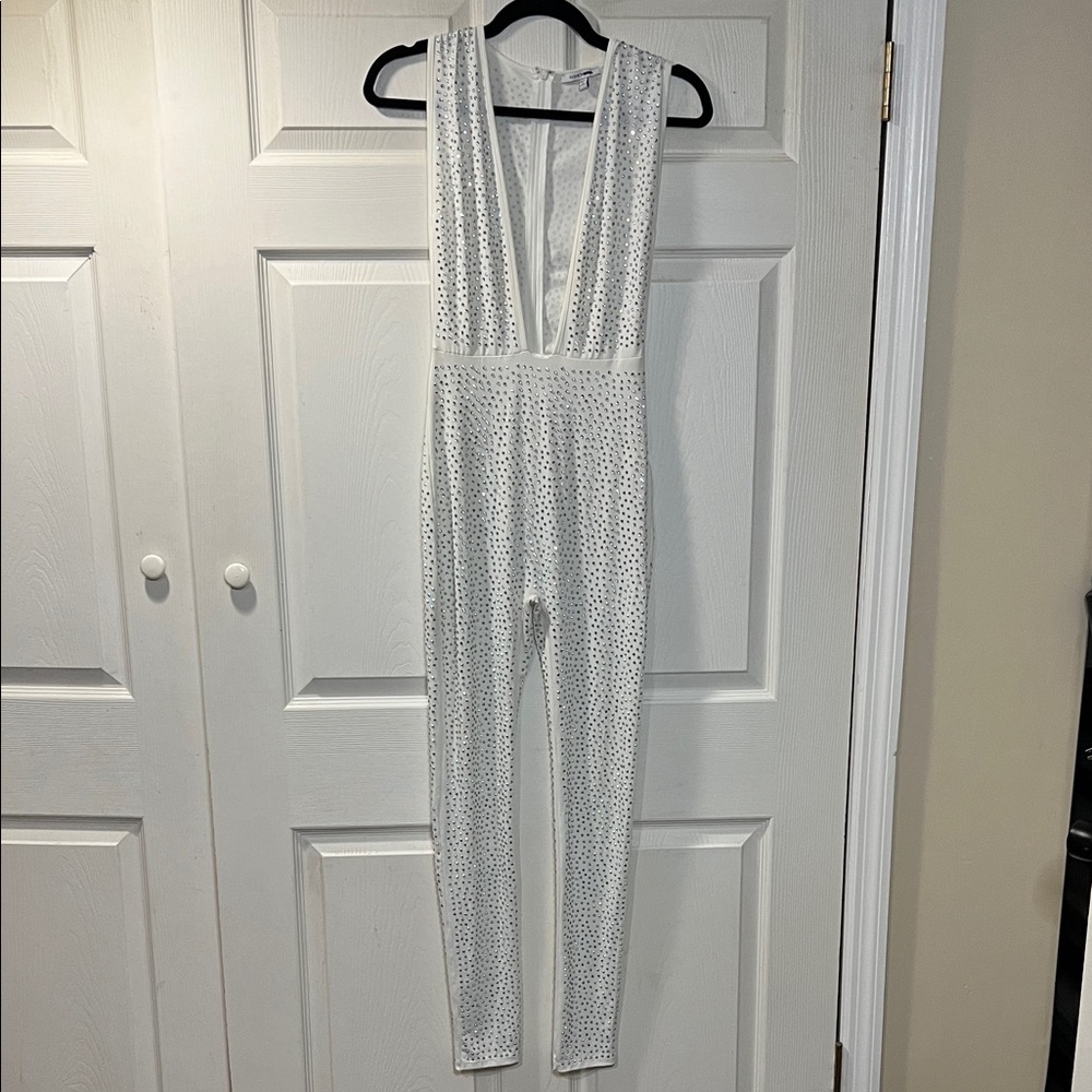 Fashion Nova White Rhinestone Jumpsuit
